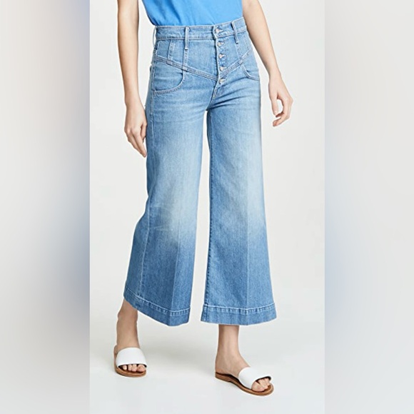 MOTHER The Swooner Roller Cropped Wide-Leg Jeans in Post No Bills Size 29 - Picture 3 of 16